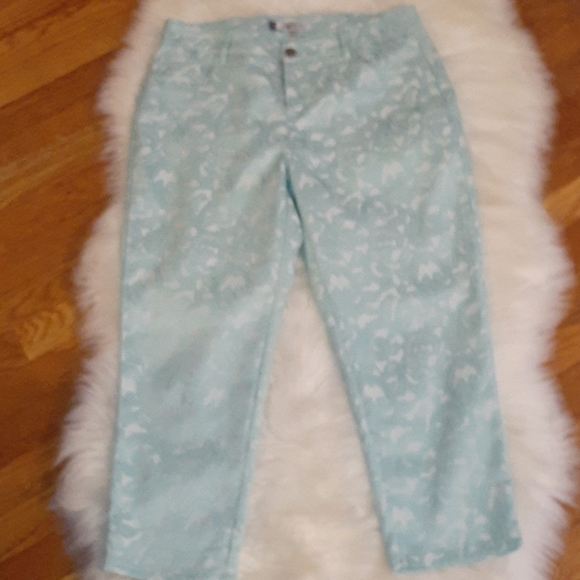 Jennifer Lopez Blue Brocade Print Sz 6 Pant Capri - Picture 2 of 6